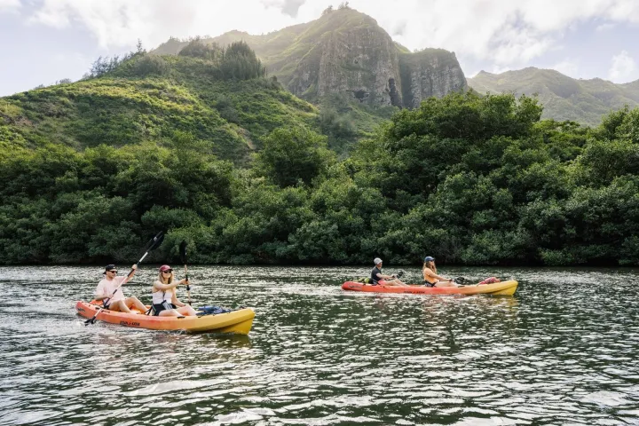 Scenic kayaking adventure on the Huleʻia River near Līhuʻe, Kauaʻi