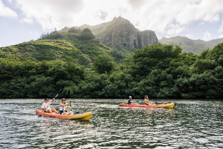 Scenic kayaking adventure on the Huleʻia River near Līhuʻe, Kauaʻi