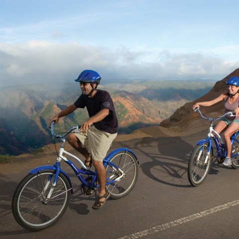 A couple bikes through Waimea Canyon