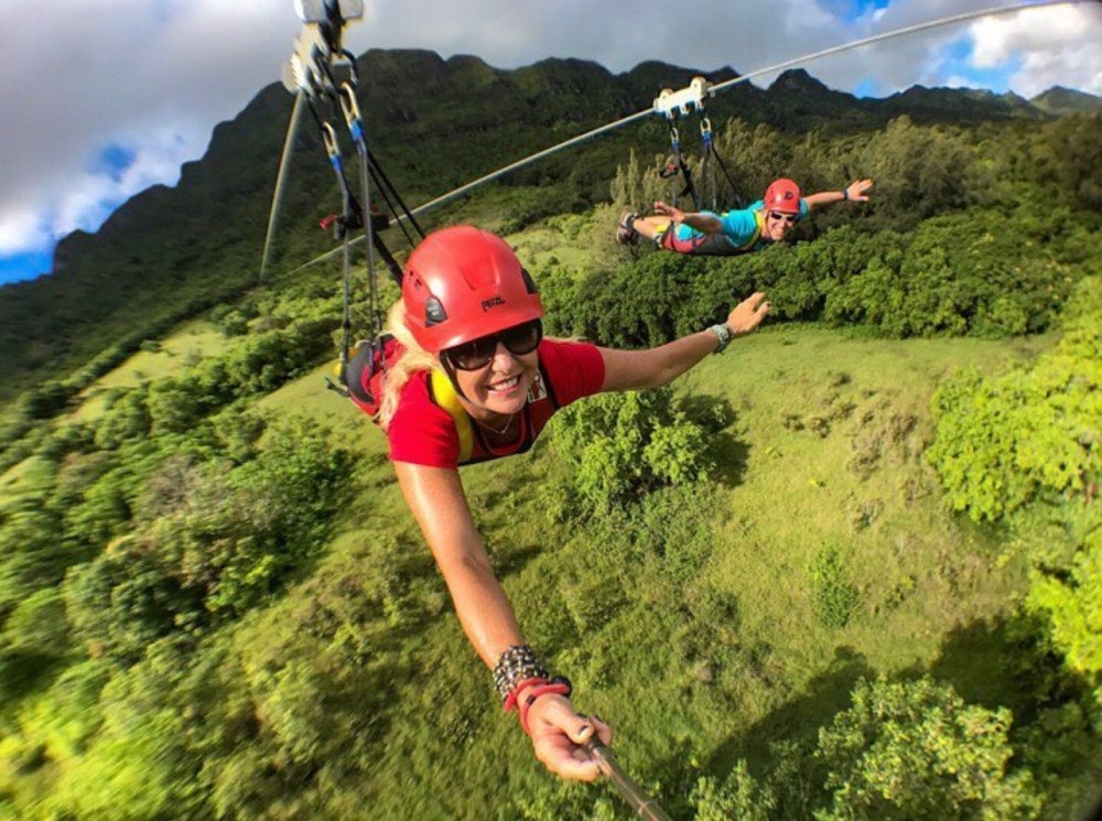 Tandem Flyline Zipline with Outfitters Kauai on Kipu Ranch.
